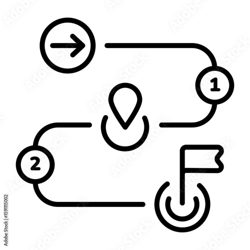 An outline style icon depicting roadmap