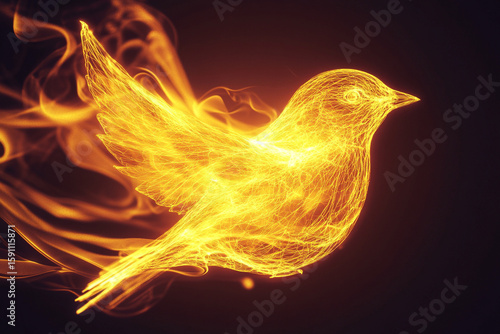 Majestic Phoenix Bird Rising from Glowing Fire and Flames