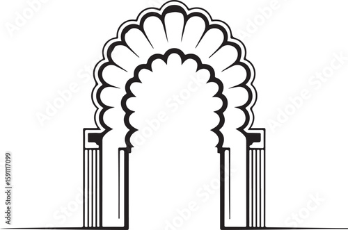 Black and white arched architectural element vector illustration