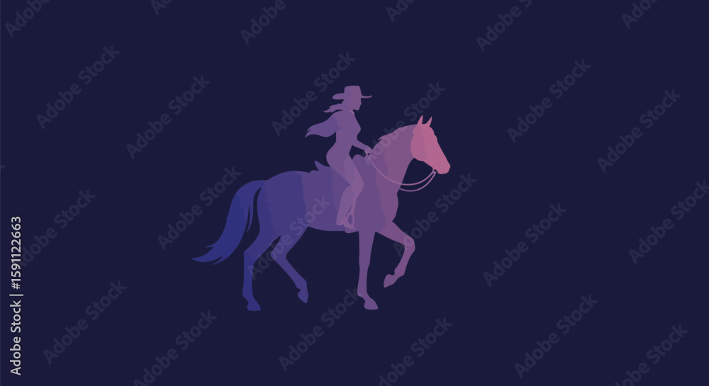 Obraz premium Minimalist Cowgirl Riding Horse Illustration
