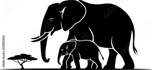 Photography Eelephant silhouette vector, elephant, animal, vector, silhouette, illustration,