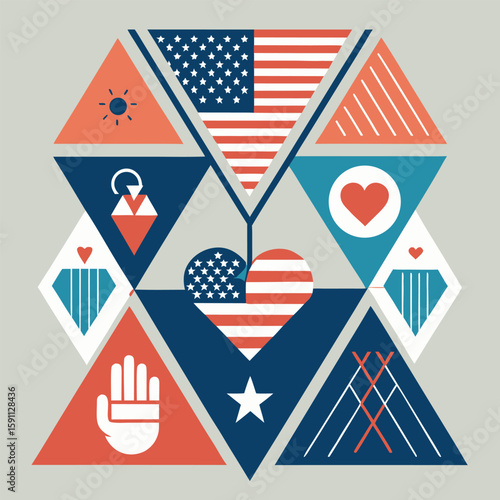 USA independence day, a patriotic symbol with the American flag's red, white, and blue stars
