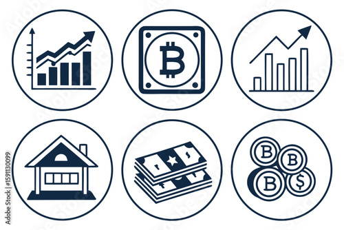 Icons illustrating financial concepts like growth and investments