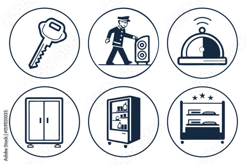 A set of hotel service and amenity icons