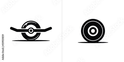 Black and White One Wheel Icons, Unicycle Style Vehicle, Self Balancing Concept