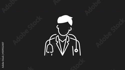 Male doctor white line animation. Male doctor animation suitable for medical presentations, e learning courses, healthcare brochures, and website visuals for health related content.