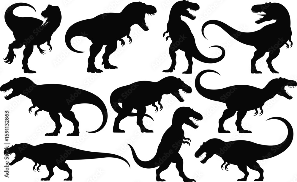 Obraz premium Dinosaur Vector Bundle Silhouette Black Design Vector Illustration