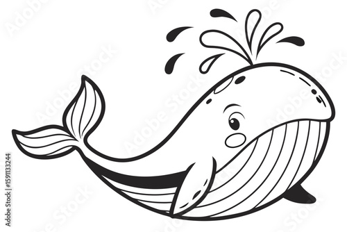 A happy cartoon whale spouting water