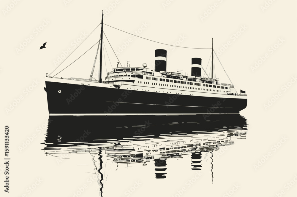 Fototapeta premium Ship Silhouette, Black Ship Art, Nautical Wall Art, Minimalist Ship, Bold Silhouette, Clean Line Art, Modern Nautical Decor, Ocean Vessel Print, Maritime Poster, Sailboat Silhouette, Simple Ship Drawi