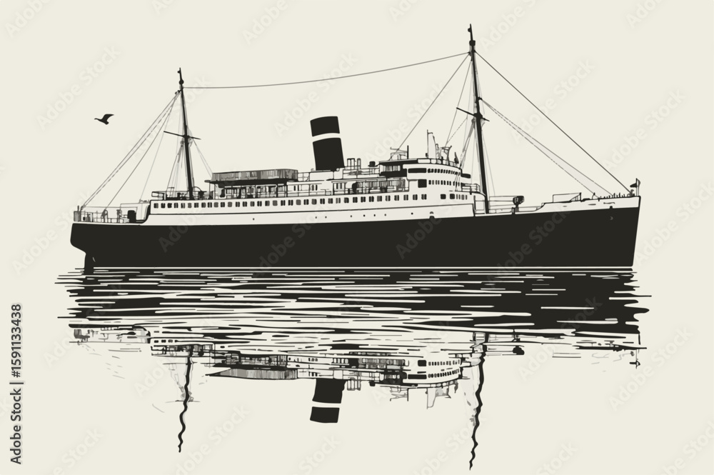 Obraz premium Ship Silhouette, Black Ship Art, Nautical Wall Art, Minimalist Ship, Bold Silhouette, Clean Line Art, Modern Nautical Decor, Ocean Vessel Print, Maritime Poster, Sailboat Silhouette, Simple Ship Drawi