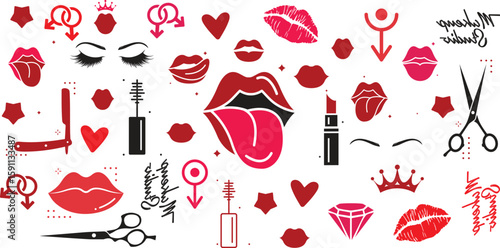 Woman lips vector icon set. kiss illustration sign collection. love symbol. romance logo.