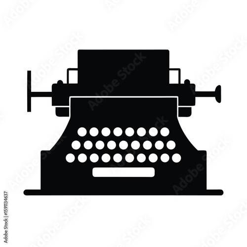 Classic black silhouette of a vintage typewriter viewed from the side
