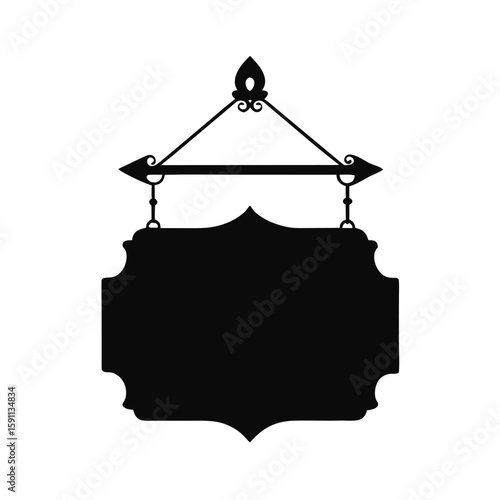 Classic black silhouette hanging sign vintage style with artistic elements and retro appeal