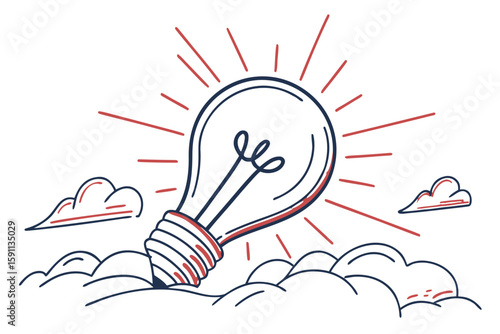 A lightbulb symbolizing a bright idea in the clouds