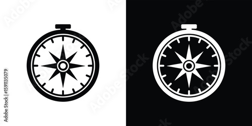 Compass Rose, Icon of Navigation Tool, Travel and Exploration Sign in Black and White