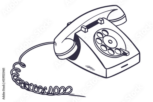 A vintage rotary telephone with a coiled cord rests