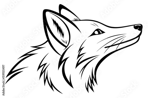 A stylized fox head looking upwards