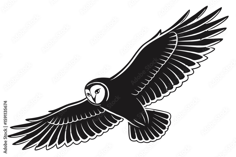 Fototapeta premium A black silhouette of an owl in flight