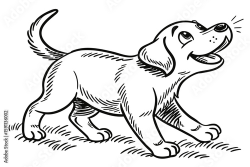 A happy puppy dog with its tail wagging
