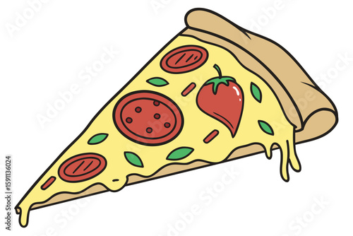 A delicious slice of pepperoni and basil pizza
