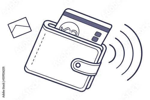 Wallet with credit card and wireless payment symbol