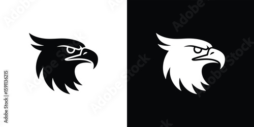 Eagle Head Silhouette, Angry Bird Isolated on White and Black Background Design