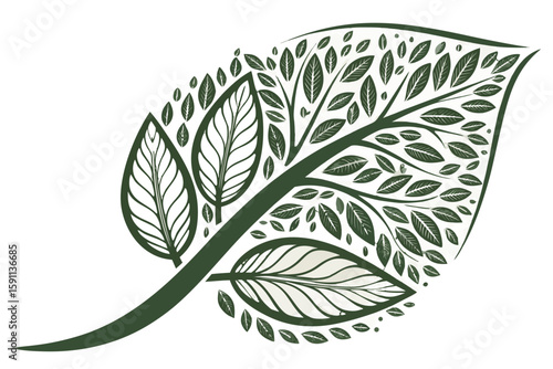 Green leaf illustration composed of many small leaves