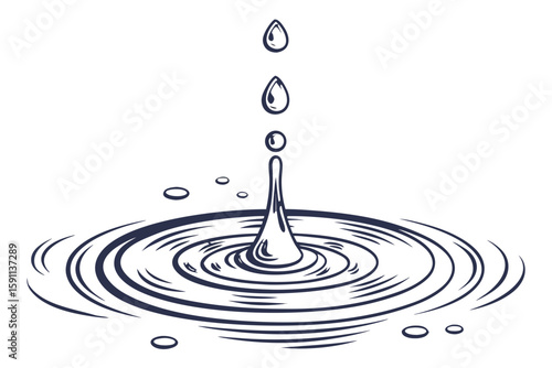 Water drop creating ripples on a surface, isolated on white