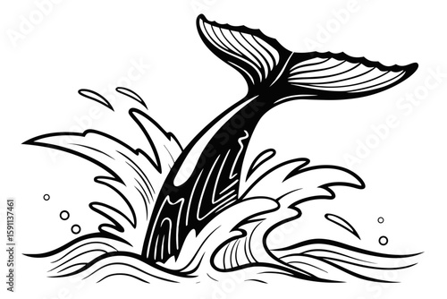 Whale tail splashing in the ocean waves