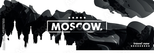 Moscow, Russsia city banner with skyline, cityscape, landmarks. Horizontal travel vector illustration layout for website, page, presentation, header, footer
