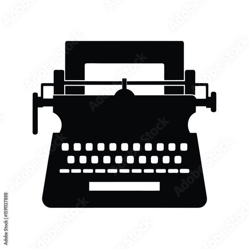 Classic typewriter silhouette with extended metal arm and keys for vintage design projects