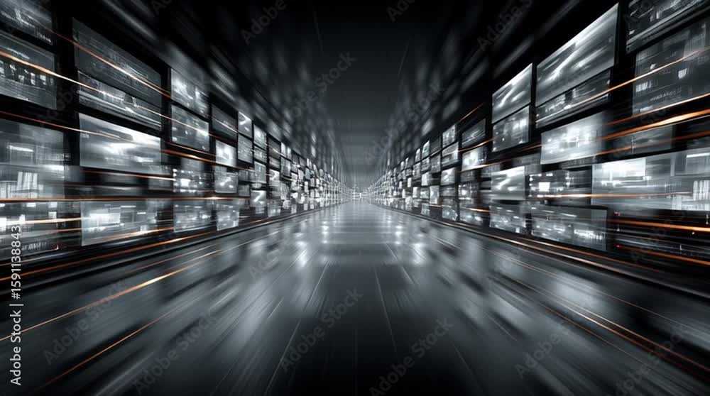 Futuristic digital data flow in abstract space. Futuristic data center ...