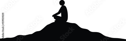 Serene Silhouette: Person Meditating Hilltop