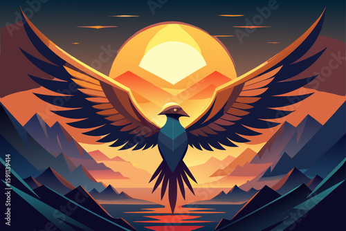 Abstract Garuda Bird Wings Glowing in Gold Light