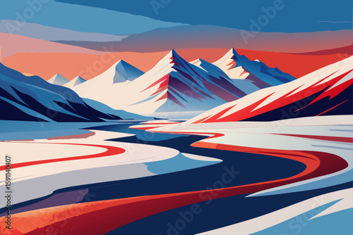 Abstract White and Red Patterns Emerging from Swiss Alps