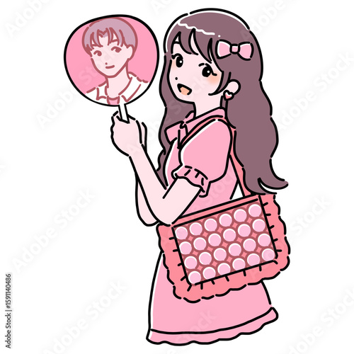 うちわと痛バを持つ推し活女子