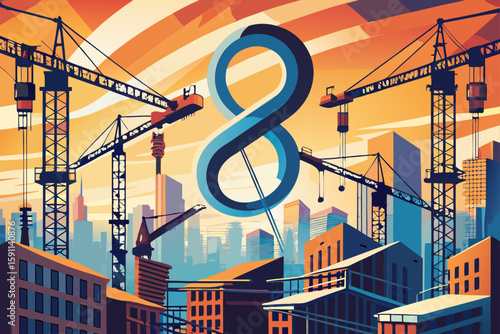 Construction Cranes Bending Like Musical Notes Building a City