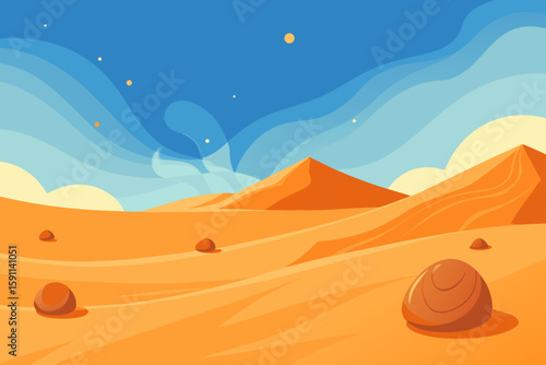 Desert of Giant Smooth Pebbles with Glowing Sand Wind