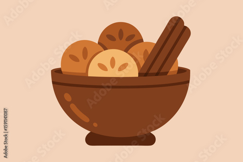 Elevated Clay Bowl Filled with Walnuts and Cinnamon Sticks