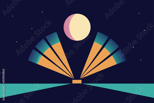 Glowing Fan Shapes Opening from a Moonlight Source