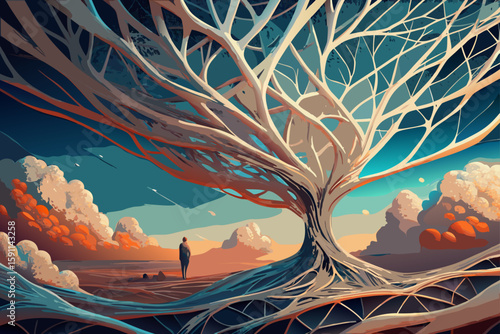Tangling Thin Silver Threads Forming Tree Branches