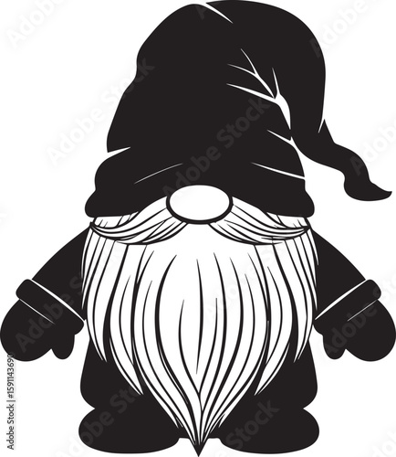Christmas Gnome Silhouette in Black | Cute Holiday Illustration Vector Format
