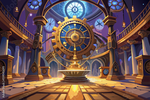 The Interior of a Massive Magical Clock Tower with Gears