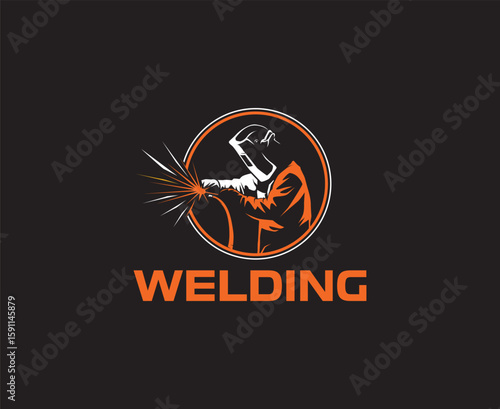 Expert Welder Silhouette Logo - Circular Metalwork Emblem