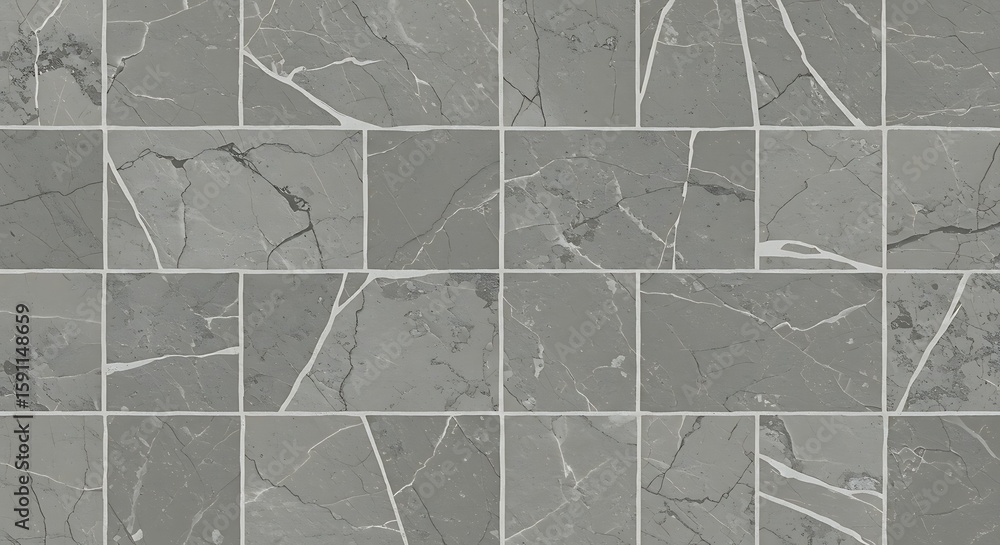Fototapeta premium Gray Marble Tile Background with White Veins and Grout Texture