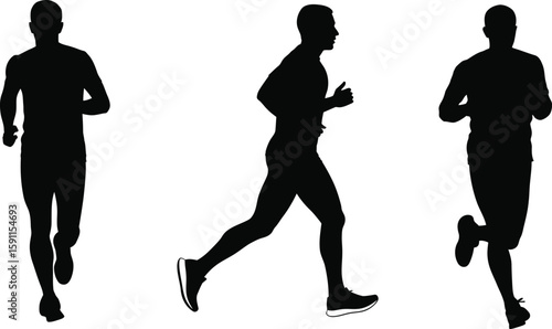 Vector art of silhouettes of a man running in various poses