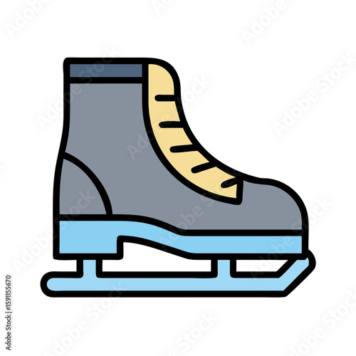 Ice skate in gray and yellow tones, flat vector style, representing winter sport, ice skating activity, and seasonal recreation, no people
