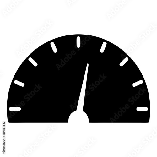 Simple black and white illustration of a speedometer showing moderate speed