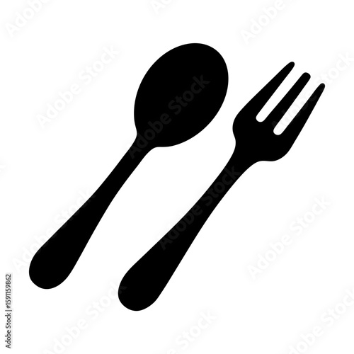 Silhouette depiction of a spoon and fork for dining with elegance