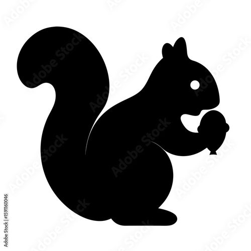 Silhouette of a Squirrel Holding Acorn, Wildlife Illustration on White Background